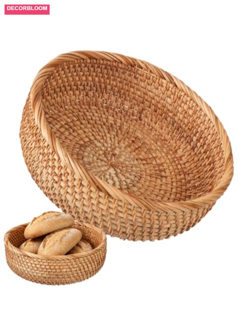 Rattan Wicker Bread Basket Round 9" Serving Storage Decor
